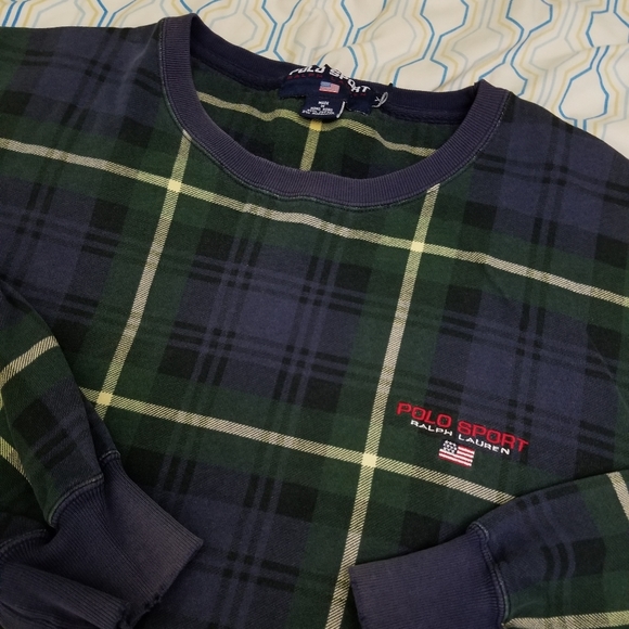 Polo by Ralph Lauren Shirts | Vintage Ralph Lauren Polo Sport Plaid Sweatshirt | Color: Blue/Green | Size: XL | Coolclothes4you's Closet
